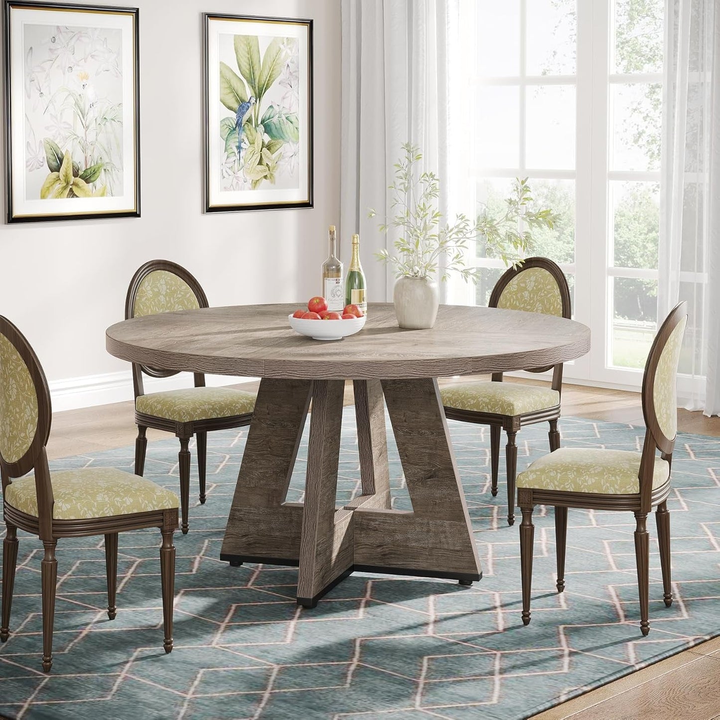 Farmhouse Dining Table, 47 Inch round Dinner Table for 4, Rustic round Dining Room Table for Home Dining Room Living Room (Grey)