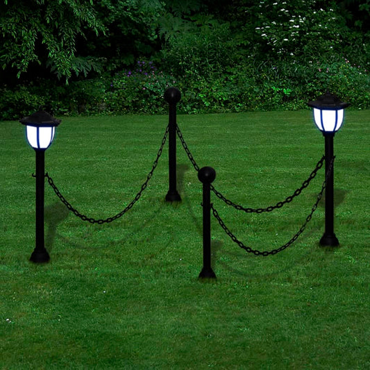 vidaXL 2/4x Chain Fence with Solar Lights Two LED Lamps Two Poles Outdoor Patio