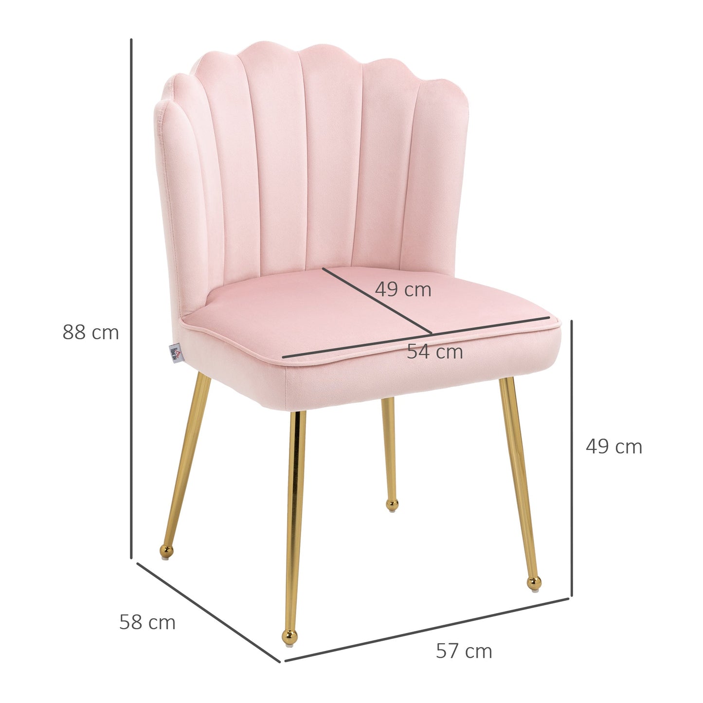 Shell Luxe Velvet Accent Chair, Modern Living Room Chair with Gold Metal Legs for Living Room, Bedroom, Home Office, Set of 2, Pink