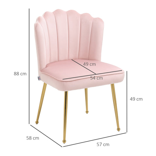 Shell Luxe Velvet Accent Chair, Modern Living Room Chair with Gold Metal Legs for Living Room, Bedroom, Home Office, Set of 2, Pink